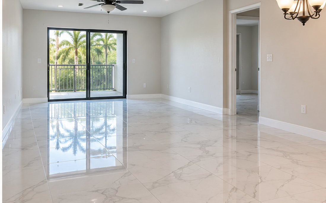 New tile flooring installed throughout a South Florida living space
